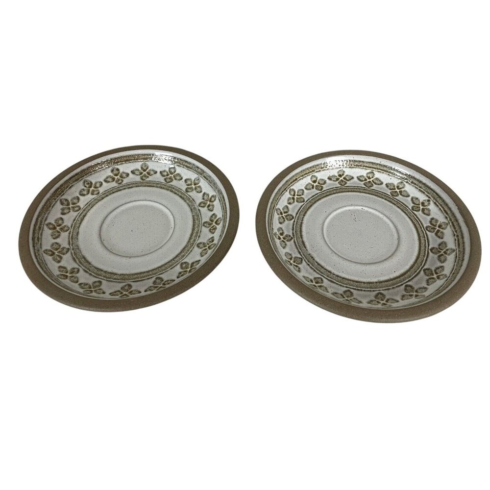 Midwinter Stoneware Saucers Set Of 2 Small Plates Floral Brown White